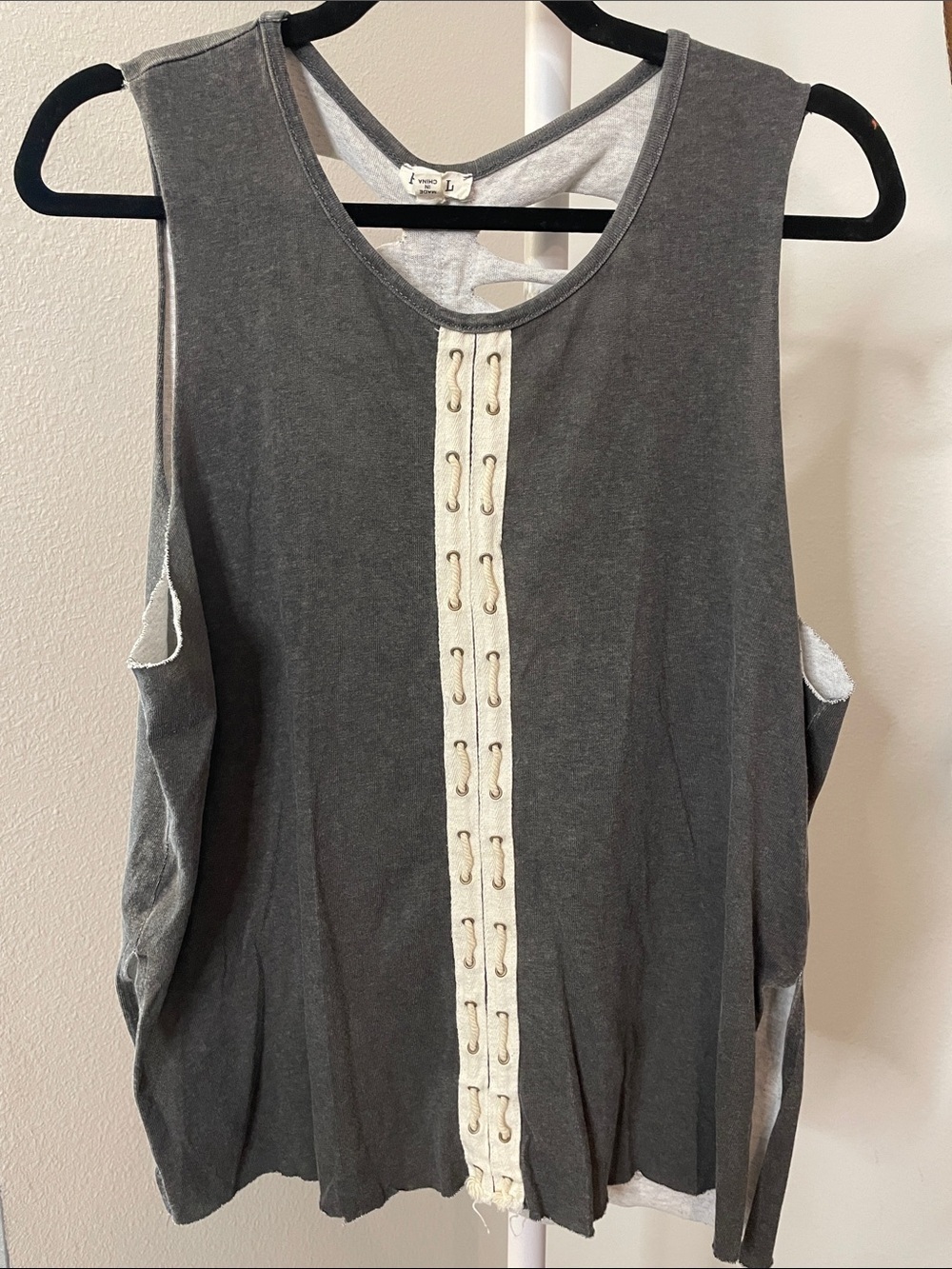 POL Charcoal Muscle Tee with Cream Hook-Front Trim 20”ptp